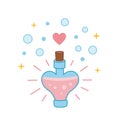 Vector hand drawn magic love potion bottle. Vector icon for Valentines day. Magical drink illustration. Royalty Free Stock Photo