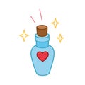 Vector hand drawn magic love potion bottle. Vector icon for valentines day. Magical drink illustration. Royalty Free Stock Photo
