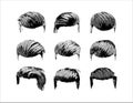 Vector hand drawn man hairstyle silhouettes illustration on white background