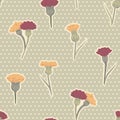 Vector Hand Drawn Meadow Florals on Dots seamless pattern background