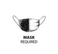 Vector hand drawn Medical or Surgical Face Mask isolated. Virus, covid, coronavirus Protection. Breathing Respirator