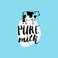 Vector hand drawn milk label. Sign for dairy produce. Tag and element for products packaging, cartons, advertising etc.