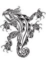 Vector hand drawn monochrome lizard or salamander with ethnic tribal patterns. Beautiful reptile decoration with ornament for
