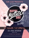 Vector hand drawn mothers day event poster with blooming anemone flowers hand lettering text - mothers day and