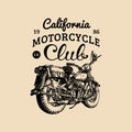 Vector hand drawn motorcycle club logo. Vintage detailed retro bike illustration in ink style for chopper company etc. Royalty Free Stock Photo