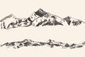 Vector Hand Drawn Mountains, Outline Sketch Drawings.