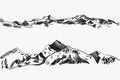 Vector Hand Drawn Mountains, Sketchy Illustration Isolated on Light Transparent Background.