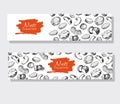 Vector hand drawn nuts banners. Engraved detailed illustrations.