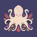 Vector hand drawn octopus, clip art illustration, vintage ethnic style, stylized animal Royalty Free Stock Photo