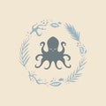 Vector hand drawn octopus, clip art illustration, vintage ethnic style, stylized animal Royalty Free Stock Photo
