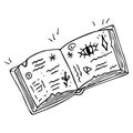 Vector hand drawn opened doodle magic book cartoon. Wizard book of spells. Herbal book Royalty Free Stock Photo