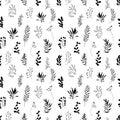 Vector hand drawn organic floral seamless pattern. Artistic botanical endless background in black and white. Monochromatic spring Royalty Free Stock Photo