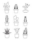 Vector hand drawn outline cactus, desert thorn tree set