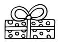 Vector hand drawn outline illustration of rectangle Christmas gift box