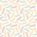 Vector hand drawn pasta Fusilli. Seamless pattern