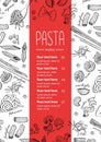 Vector hand drawn pasta menu. Vintage line art illustration