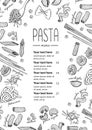 Vector hand drawn pasta menu. Vintage line art illustration