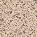 Vector hand drawn pattern with autumn elements contours Royalty Free Stock Photo