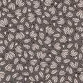 Vector hand drawn pattern with autumn oak leaves and acorns on the brown background Royalty Free Stock Photo