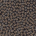 Vector hand drawn pattern of coffee seeds. Coffee beans seamless pattern on white background. Seamless coffe background