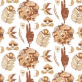 Vector hand drawn pattern with illustration with surrealistic mushroom.