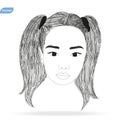 Vector Hand drawn pencil sketch with face of a girl. Female portrait Royalty Free Stock Photo