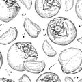 Vector hand drawn persimmon seamless pattern.