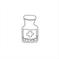 Vector hand drawn pill bottle illustration. Doodle first medicine aid icon isolated on white background