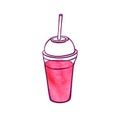 Vector Hand Drawn Pink Fresh Cocktail, Smoothie Illustration Isolated on White Background.