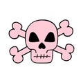 Vector hand drawn pink skull with crossed bones Royalty Free Stock Photo