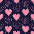 Vector pink heart skull arrow seamless pattern dark Royalty Free Stock Photo