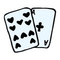 Vector hand drawn playing cards. Fortune telling symbol in doodle style. The ten of spades and the ace of clubs