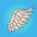 Vector hand drawn pop art illustration of angel wing.