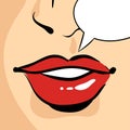 Vector hand drawn pop art illustration of beautiful red woman lips Royalty Free Stock Photo