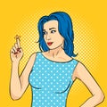 Vector hand drawn pop art illustration of young woman with the Reminder String on the finger. Royalty Free Stock Photo