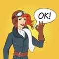 Vector hand drawn pop art style illustration of retro woman pilot Royalty Free Stock Photo