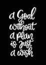 A goal without a plan is just a wish, hand lettering, motivational quotes Royalty Free Stock Photo