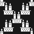 Vector hand drawn poster in the style of `Hygge` and seamless pattern with candles in Scandinavian folk patterns.