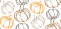 Vector hand drawn sketched pumpkin seamless pattern