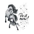 Vector hand drawn rearing horse with ram horns