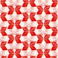 Vector red flowers geometric ecru seamless pattern Royalty Free Stock Photo