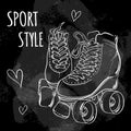 Vector Hand-drawn Rollers Over The Blackboard. Vintage Chalk. Sport Style Design Illustration Isolated