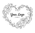Vector hand drawn rose wreath in heart shape illustration. Royalty Free Stock Photo