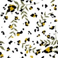 Vector hand drawn safari summer texture, jungle african illustration. Black and yellow spots. Seamless animal leopard or jaguar Royalty Free Stock Photo