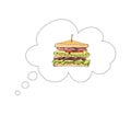 Vector hand drawn sandwich in a thought cloud isolated on white background, colorful illustration. Royalty Free Stock Photo