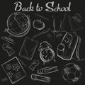 Vector Hand Drawn School chalk sketch chalkboard doodle collection. Back to school.