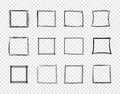 Vector Hand Drawn Scribble Square Frames on Transparent Background, Design Elements Set, Sketched. Royalty Free Stock Photo