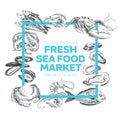 Vector hand drawn sea food Illustration. Royalty Free Stock Photo