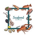 Vector hand drawn seafood elements flying Royalty Free Stock Photo