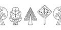 Vector hand drawn seamless border, pattern, decorative stylized black and white childish trees. Doodle sketch style, graphic illus Royalty Free Stock Photo